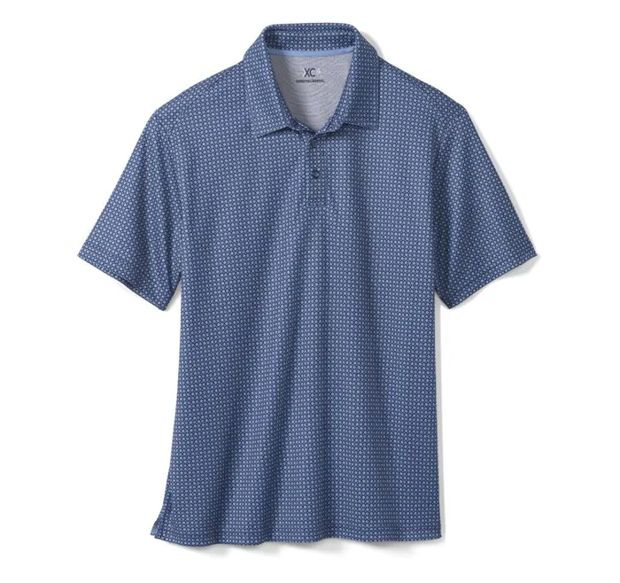 Johnston and Murphy XC4 Performance Polo Navy Geo Men Polos and Tees Johnston and Murphy XC4 Performance Polo Navy Geo Men Polos and Tees
