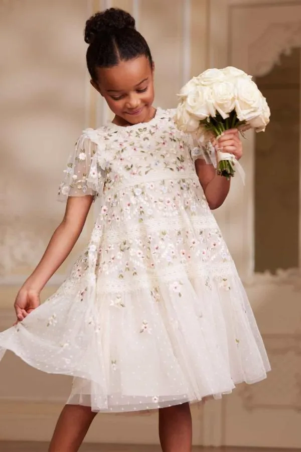 KIDS Needle and Thread Garland Ribbon Kids Dress Champagne