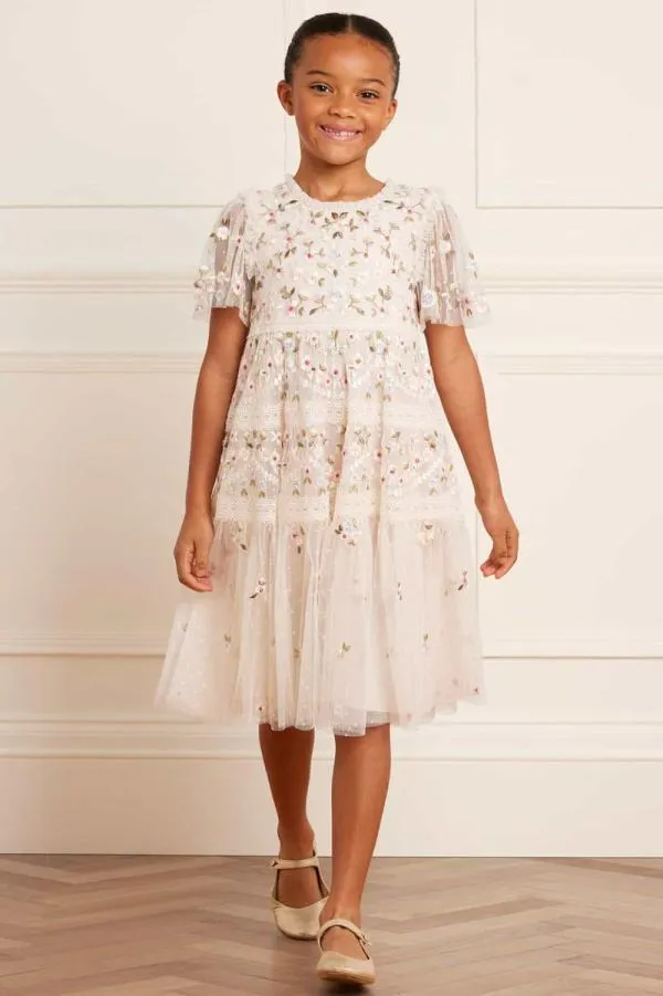 KIDS Needle and Thread Garland Ribbon Kids Dress Champagne