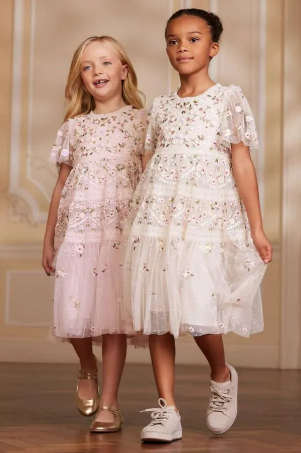 KIDS Needle and Thread Garland Ribbon Kids Dress Champagne