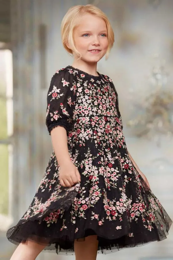 KIDS Needle and Thread Lunaria Wreath Kids Dress Black