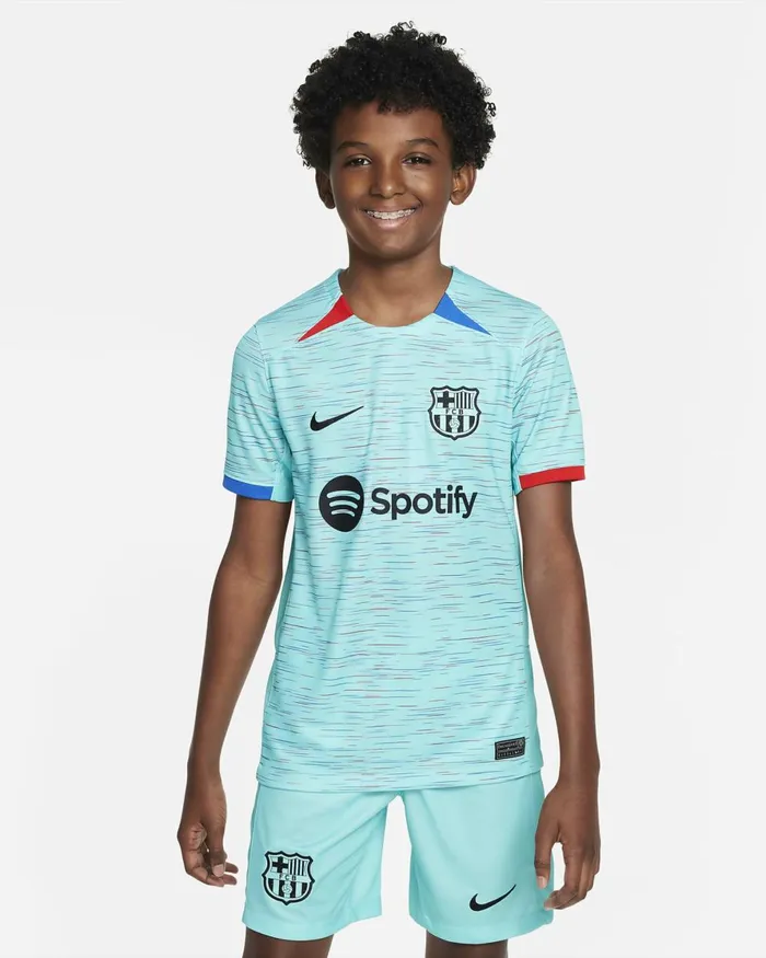 Kids Nike All Clothing FC Barcelona 202324 Stadium Third Light Aquaroyal Blueuniversity Redblack