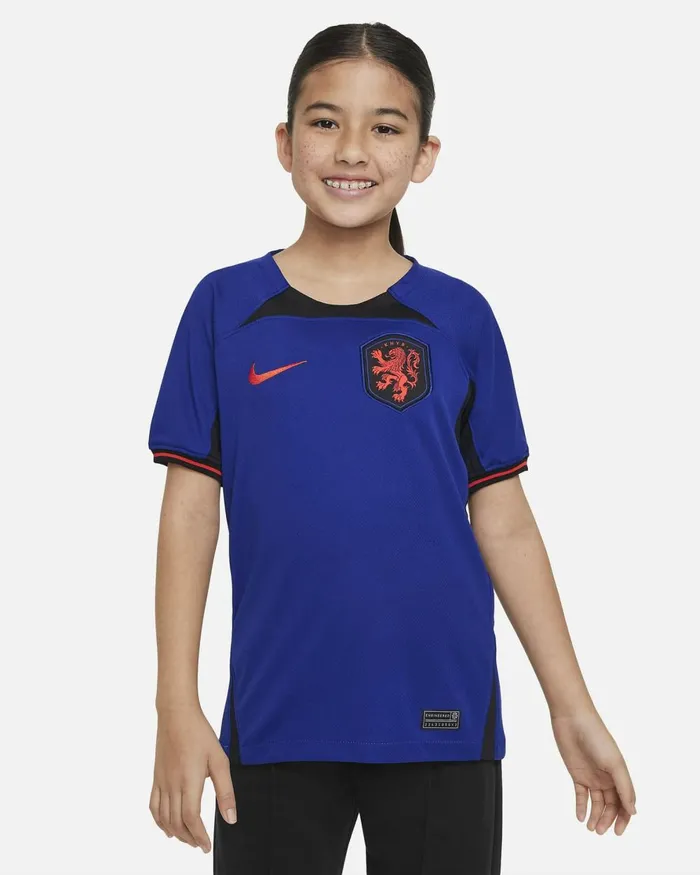 Kids Nike All Clothing Netherlands 202223 Stadium Away Deep Royal Blueblackhabanero Red