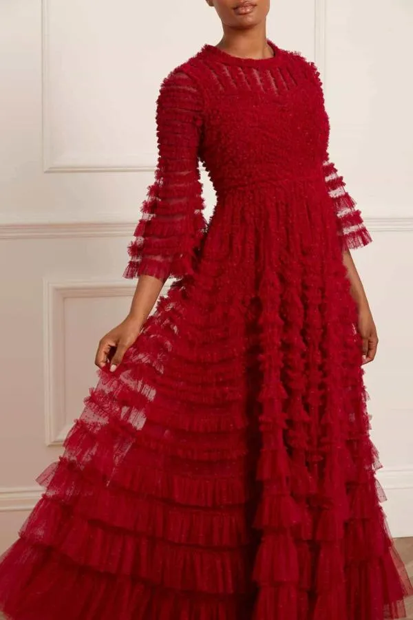 KIDSWomen Needle and Thread La Vie En Rose Round Neck Gown Red KIDSWomen Needle and Thread La Vie En Rose Round Neck Gown Red