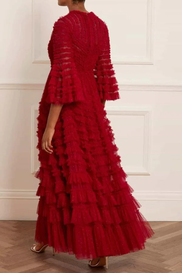 KIDSWomen Needle and Thread La Vie En Rose Round Neck Gown Red KIDSWomen Needle and Thread La Vie En Rose Round Neck Gown Red