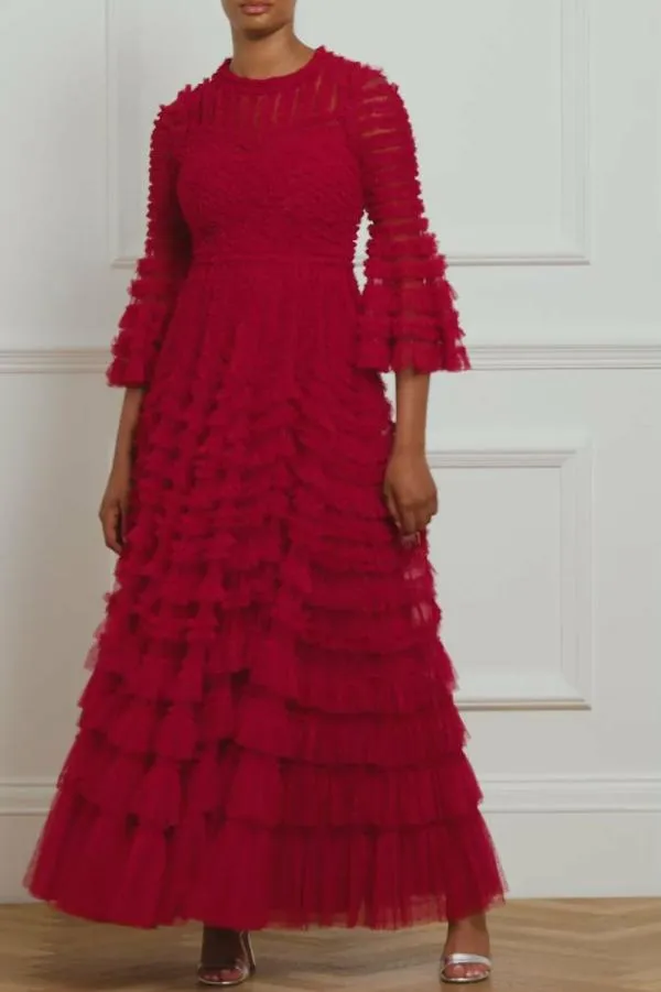 KIDSWomen Needle and Thread La Vie En Rose Round Neck Gown Red KIDSWomen Needle and Thread La Vie En Rose Round Neck Gown Red