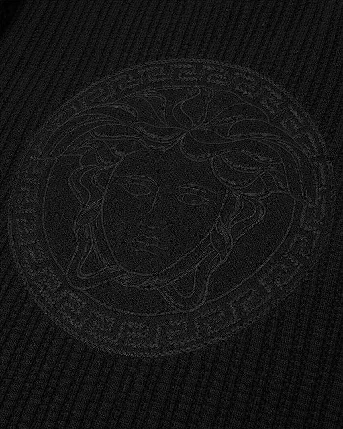 Knitwear Men Versace Embroidered Medusa CableKnit Sweater Black