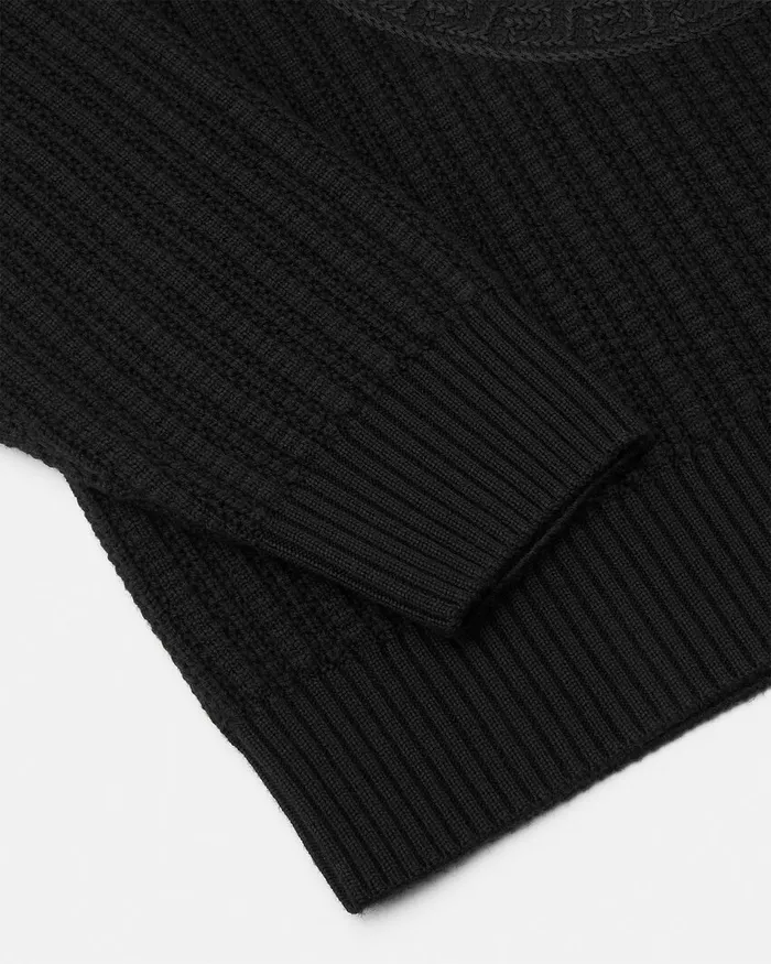 Knitwear Men Versace Embroidered Medusa CableKnit Sweater Black