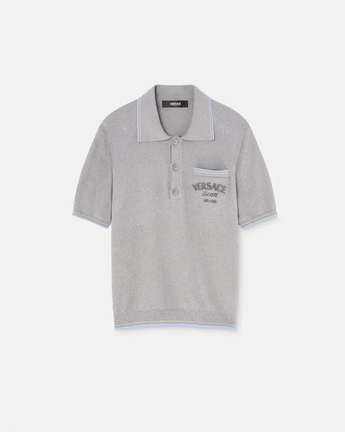 Knitwear Men Versace Logo Towel Polo Shirt Gray