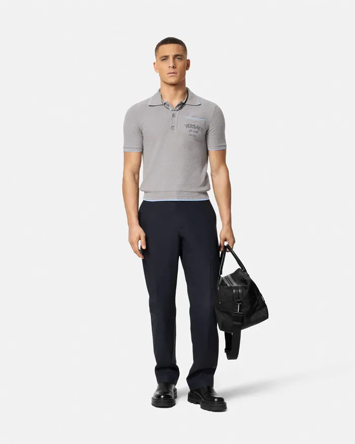 Knitwear Men Versace Logo Towel Polo Shirt Gray
