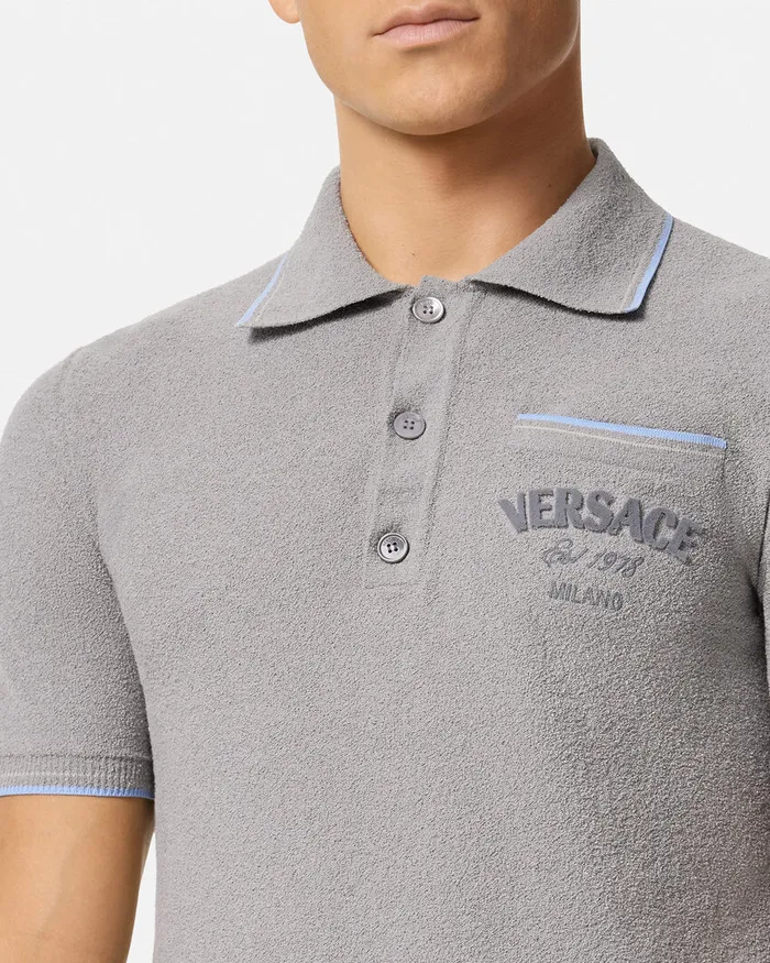 Knitwear Men Versace Logo Towel Polo Shirt Gray