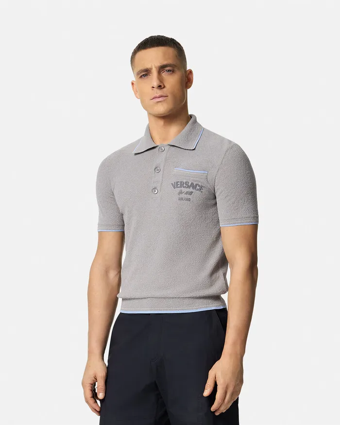 Knitwear Men Versace Logo Towel Polo Shirt Gray