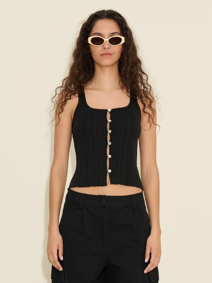 Knitwear Women Holzweiler Uneven Rib Knit Singlet Black