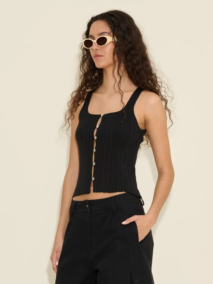 Knitwear Women Holzweiler Uneven Rib Knit Singlet Black