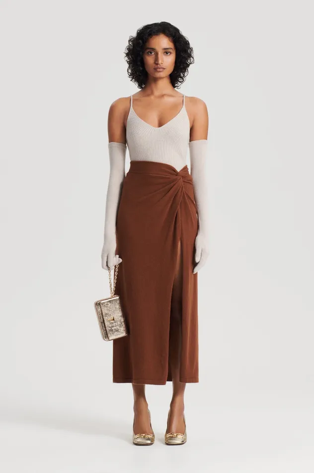 Knitwear Women Scanlan Theodore CASHMERE SARONG SKIRT SPICE