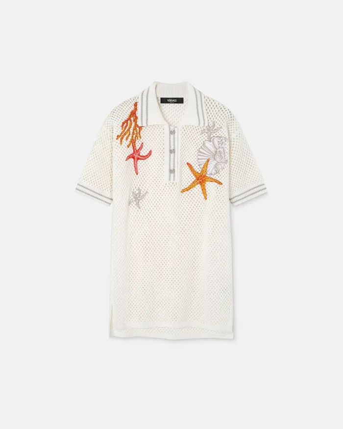 Knitwear Women Versace Crochet Knit Oversized Polo Shirt White