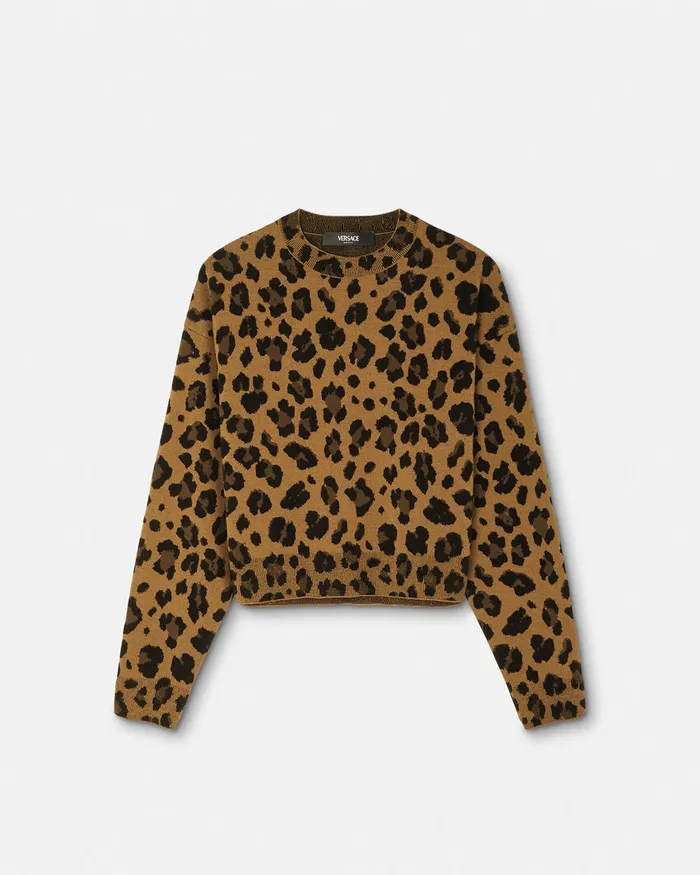 Knitwear Women Versace Leopard Jacquard Knit Oversized Sweater Animalier