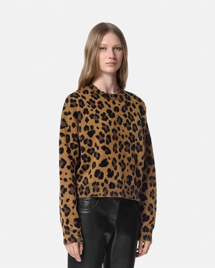 Knitwear Women Versace Leopard Jacquard Knit Oversized Sweater Animalier