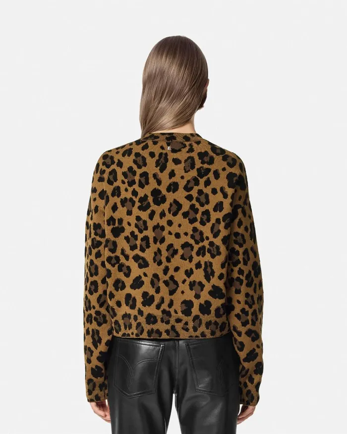 Knitwear Women Versace Leopard Jacquard Knit Oversized Sweater Animalier