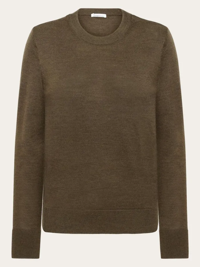 KnowledgeCotton Apparel Knits Merino Wool Crew Neck RWS Dark Olive 8211 Women