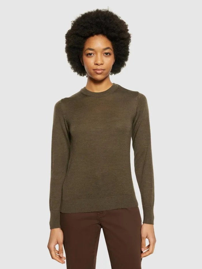 KnowledgeCotton Apparel Knits Merino Wool Crew Neck RWS Dark Olive 8211 Women KnowledgeCotton Apparel Knits Merino Wool Crew Neck RWS Dark Olive 8211 Women