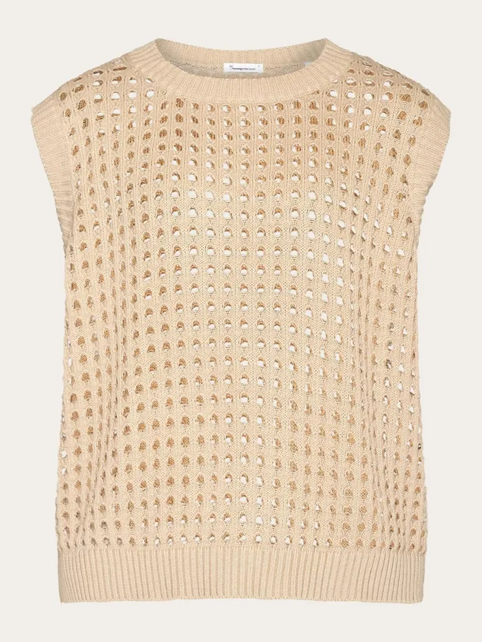 KnowledgeCotton Apparel Knits Open Work Crew Neck Knit Vest GOTSVegan Light Feather Gray 8211 Women