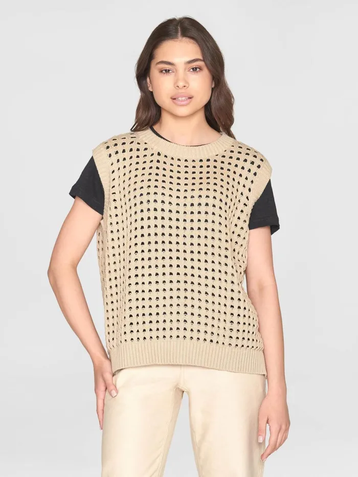 KnowledgeCotton Apparel Knits Open Work Crew Neck Knit Vest GOTSVegan Light Feather Gray 8211 Women KnowledgeCotton Apparel Knits Open Work Crew Neck Knit Vest GOTSVegan Light Feather Gray 8211 Women
