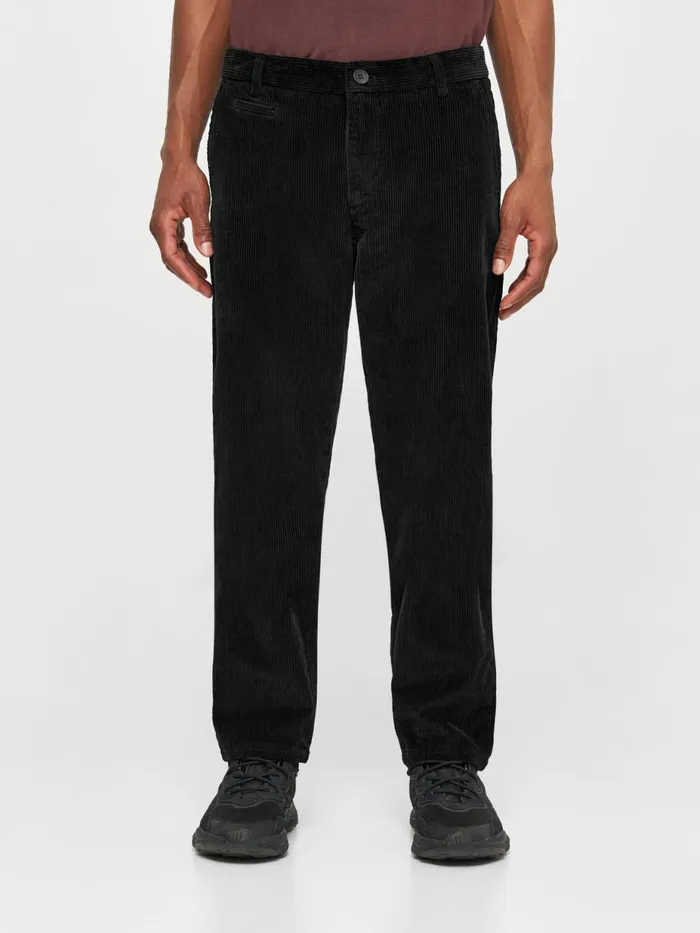 KnowledgeCotton Apparel Pants CHUCK Regular 8wales Corduroy Chino Pants Black Jet 8211 Men