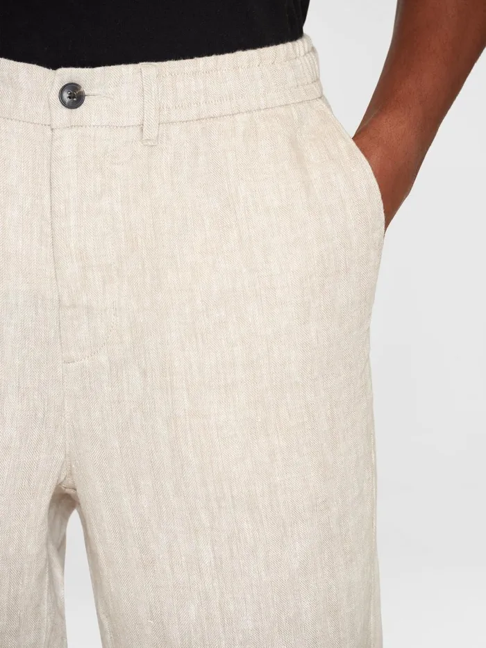 KnowledgeCotton Apparel Pants TIM Tapered Herringbone Linen Elastic Waist String Pants Gotsvegan 8211 Men KnowledgeCotton Apparel Pants TIM Tapered Herringbone Linen Elastic Waist String Pants Gotsvegan 8211 Men