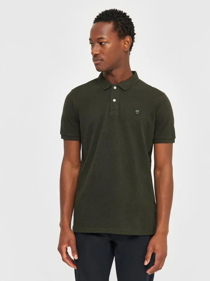 KnowledgeCotton Apparel Polo Shirts Basic Badge Polo Green Melange 8211 Men