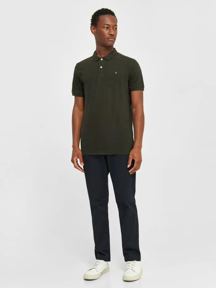 KnowledgeCotton Apparel Polo Shirts Basic Badge Polo Green Melange 8211 Men
