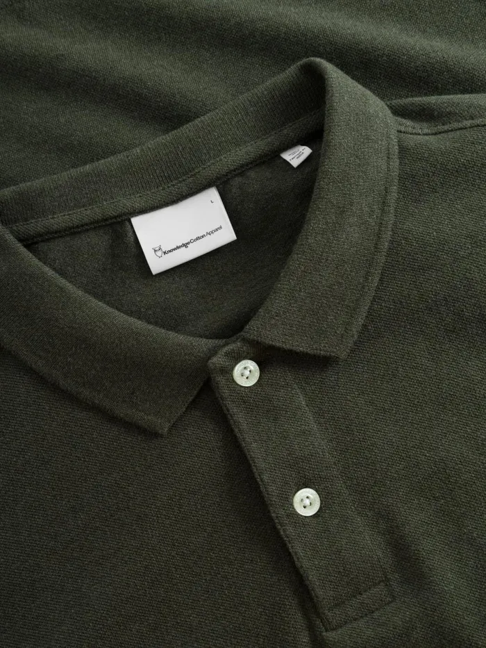 KnowledgeCotton Apparel Polo Shirts Basic Badge Polo Green Melange 8211 Men