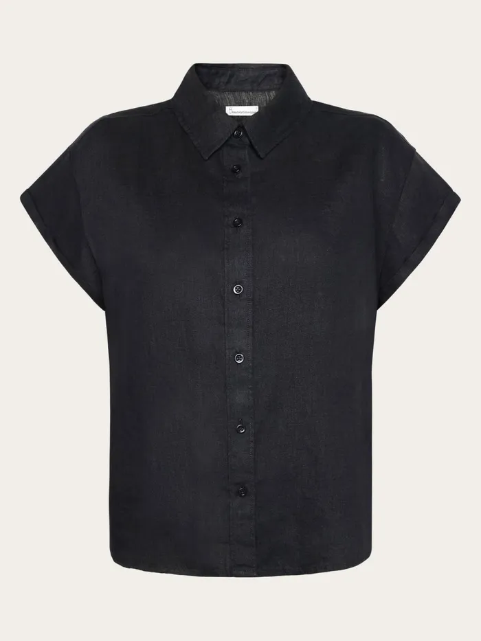KnowledgeCotton Apparel Shirts ASTER Fold Up Short Sleeve Linen Shirt Black Jet 8211 Women
