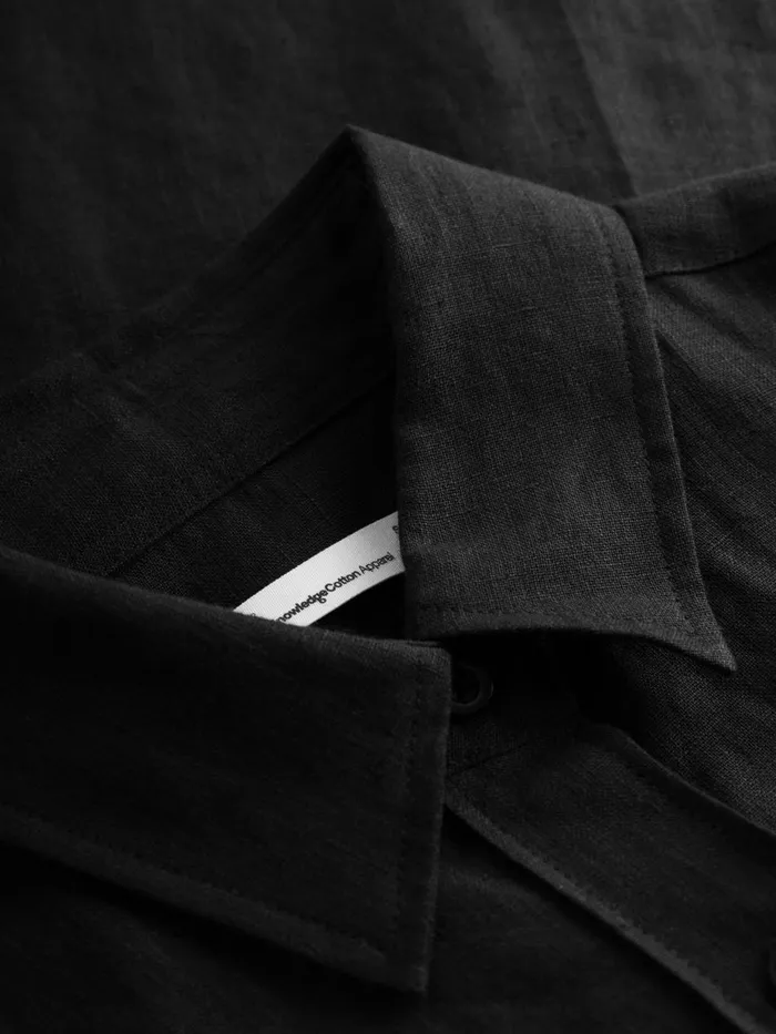 KnowledgeCotton Apparel Shirts ASTER Fold Up Short Sleeve Linen Shirt Black Jet 8211 Women KnowledgeCotton Apparel Shirts ASTER Fold Up Short Sleeve Linen Shirt Black Jet 8211 Women