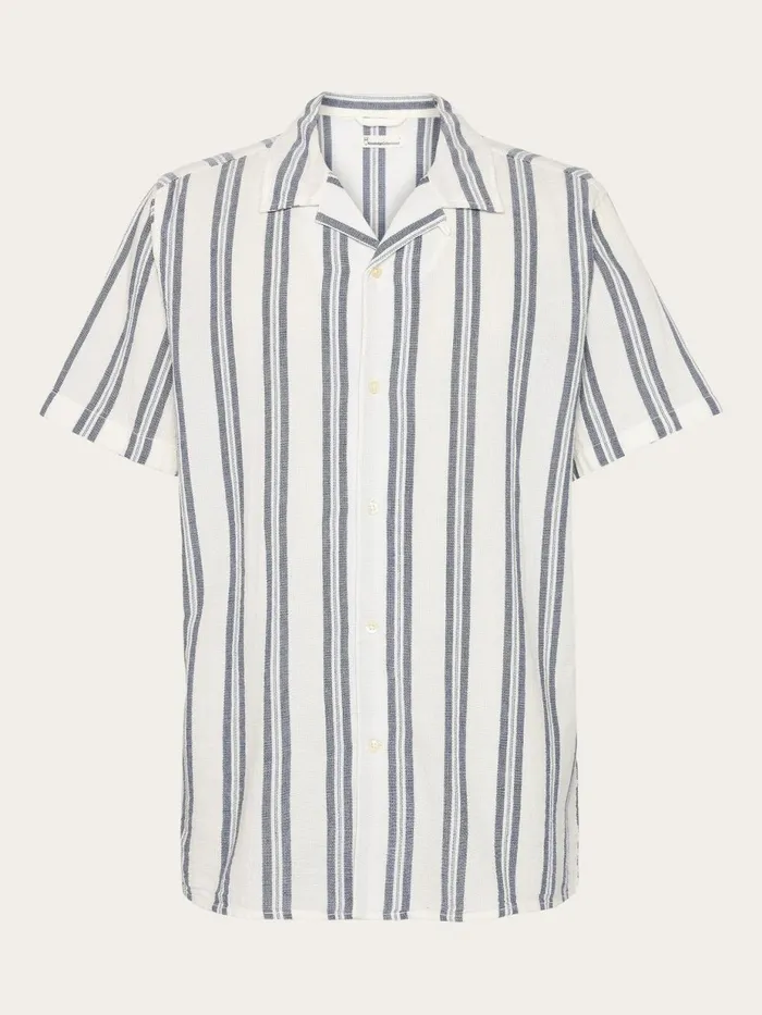 KnowledgeCotton Apparel Shirts Box Short Sleeve Striped Cotton Shirt GOTSVegan Blue Stripe 8211 Men KnowledgeCotton Apparel Shirts Box Short Sleeve Striped Cotton Shirt GOTSVegan Blue Stripe 8211 Men