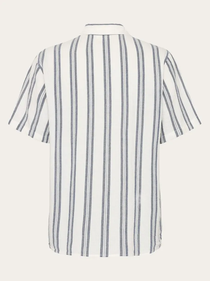 KnowledgeCotton Apparel Shirts Box Short Sleeve Striped Cotton Shirt GOTSVegan Blue Stripe 8211 Men