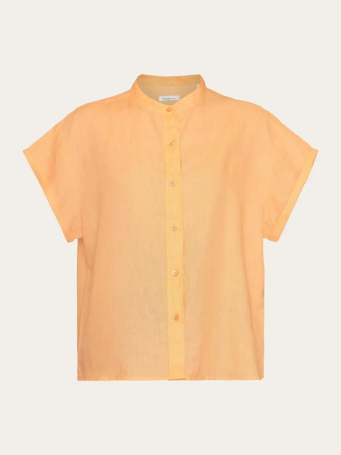 KnowledgeCotton Apparel Shirts Collar Stand Short Sleeve Linen Shirt Cadmium Orange 8211 Women KnowledgeCotton Apparel Shirts Collar Stand Short Sleeve Linen Shirt Cadmium Orange 8211 Women