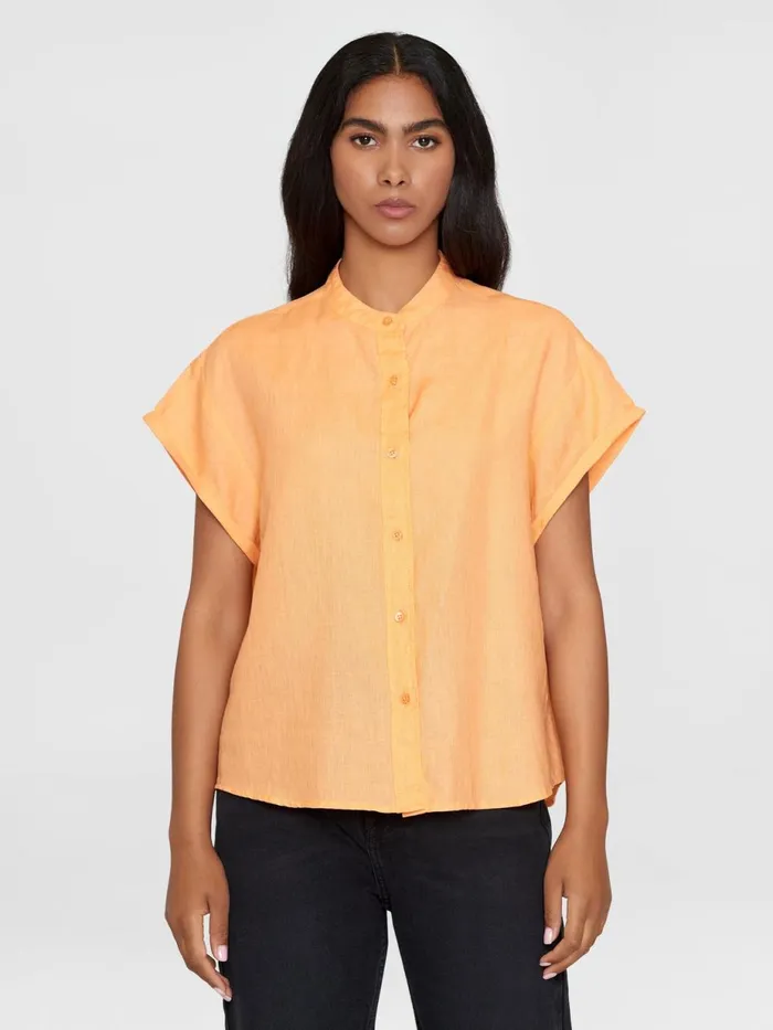KnowledgeCotton Apparel Shirts Collar Stand Short Sleeve Linen Shirt Cadmium Orange 8211 Women KnowledgeCotton Apparel Shirts Collar Stand Short Sleeve Linen Shirt Cadmium Orange 8211 Women
