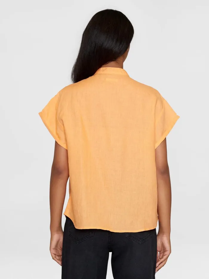 KnowledgeCotton Apparel Shirts Collar Stand Short Sleeve Linen Shirt Cadmium Orange 8211 Women KnowledgeCotton Apparel Shirts Collar Stand Short Sleeve Linen Shirt Cadmium Orange 8211 Women