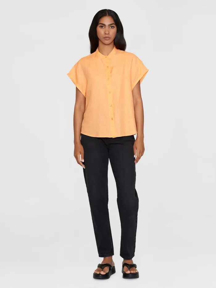 KnowledgeCotton Apparel Shirts Collar Stand Short Sleeve Linen Shirt Cadmium Orange 8211 Women KnowledgeCotton Apparel Shirts Collar Stand Short Sleeve Linen Shirt Cadmium Orange 8211 Women