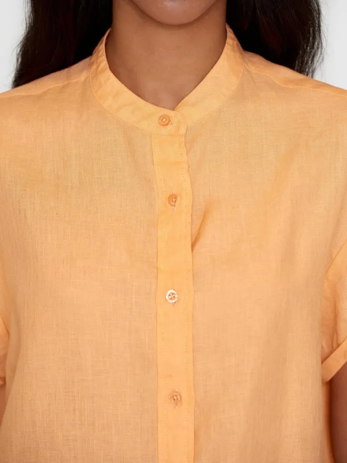KnowledgeCotton Apparel Shirts Collar Stand Short Sleeve Linen Shirt Cadmium Orange 8211 Women KnowledgeCotton Apparel Shirts Collar Stand Short Sleeve Linen Shirt Cadmium Orange 8211 Women