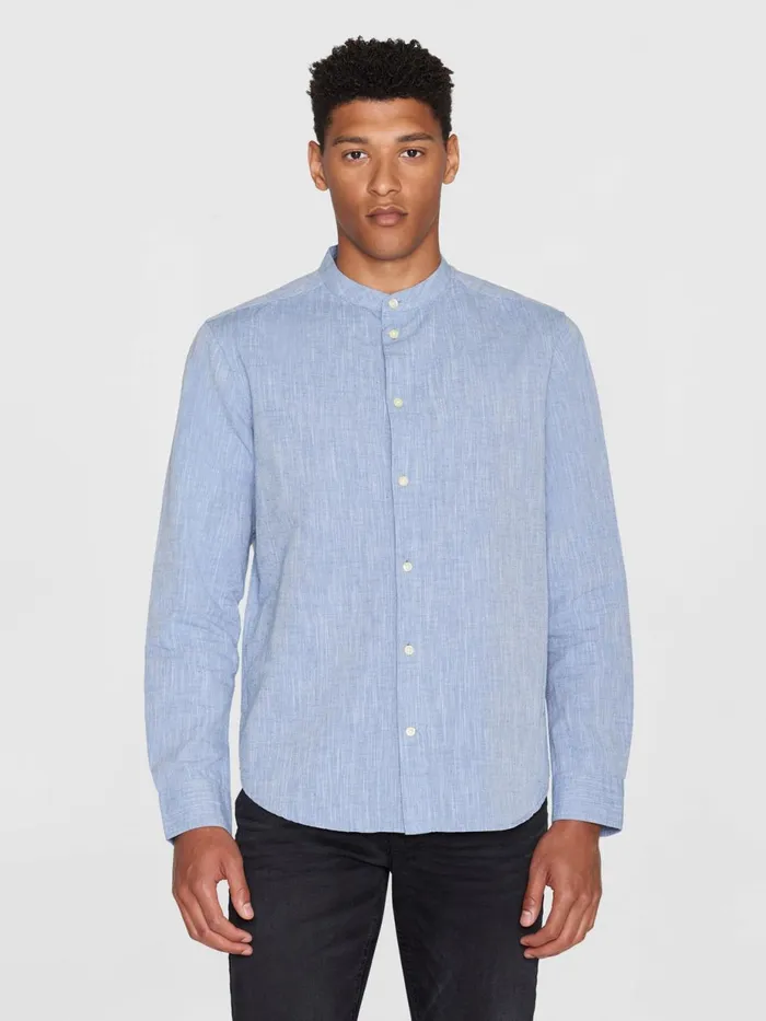 KnowledgeCotton Apparel Shirts Custom Fit Linen Stand Collar Shirt Moonlight Blue 8211 Men KnowledgeCotton Apparel Shirts Custom Fit Linen Stand Collar Shirt Moonlight Blue 8211 Men