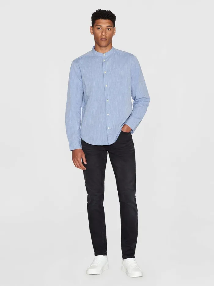 KnowledgeCotton Apparel Shirts Custom Fit Linen Stand Collar Shirt Moonlight Blue 8211 Men KnowledgeCotton Apparel Shirts Custom Fit Linen Stand Collar Shirt Moonlight Blue 8211 Men
