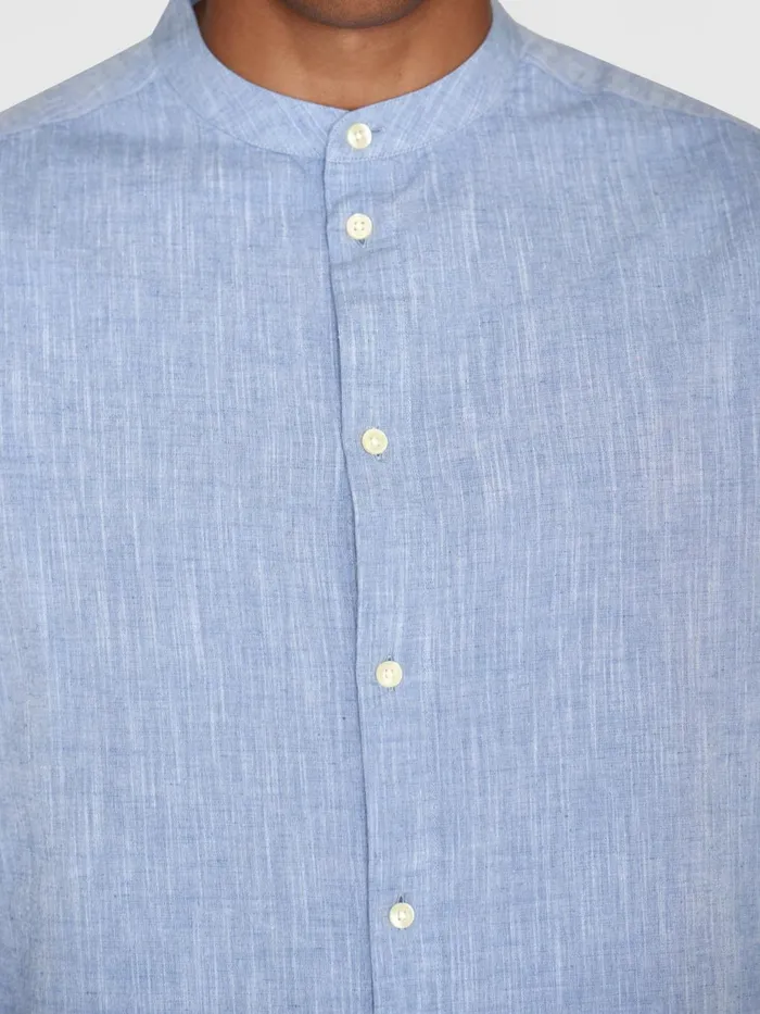 KnowledgeCotton Apparel Shirts Custom Fit Linen Stand Collar Shirt Moonlight Blue 8211 Men KnowledgeCotton Apparel Shirts Custom Fit Linen Stand Collar Shirt Moonlight Blue 8211 Men