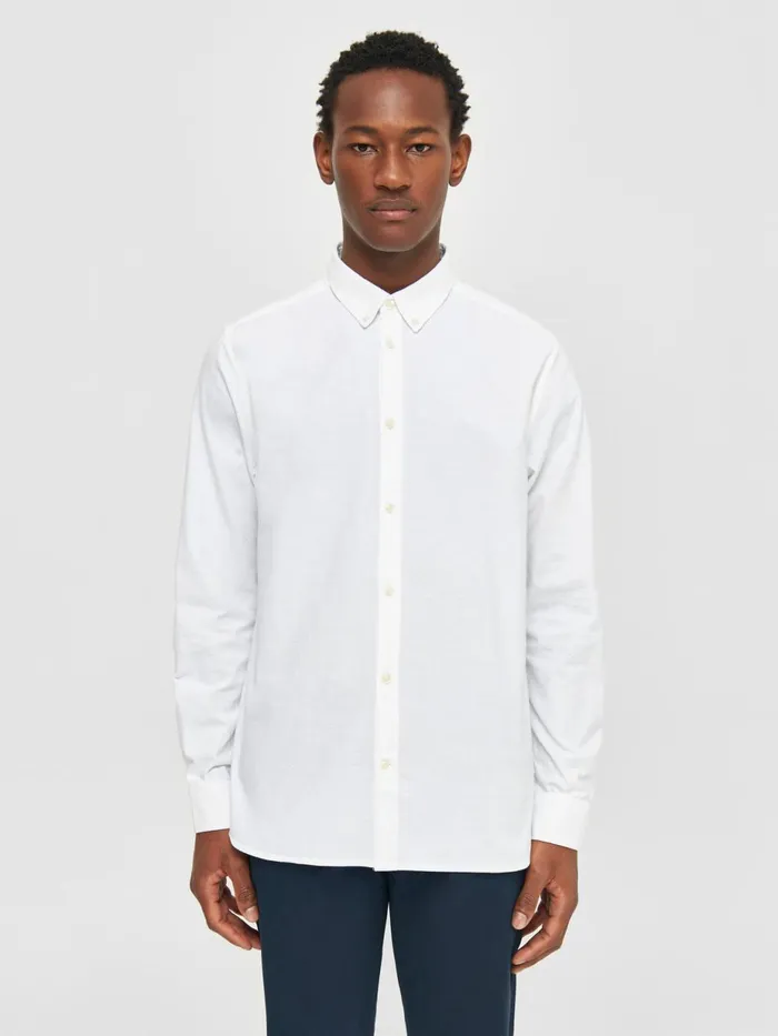 KnowledgeCotton Apparel Shirts Custom Tailored Fit Small Owl Oxford Shirt Bright White 8211 Men KnowledgeCotton Apparel Shirts Custom Tailored Fit Small Owl Oxford Shirt Bright White 8211 Men