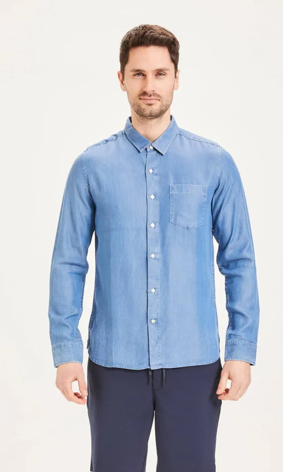 KnowledgeCotton Apparel Shirts ELDER Relaxed Fit Denim Tencel Shirt Vintage Indigo 8211 Men KnowledgeCotton Apparel Shirts ELDER Relaxed Fit Denim Tencel Shirt Vintage Indigo 8211 Men
