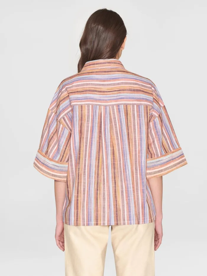 KnowledgeCotton Apparel Shirts Loose Multicolored Stripe Short Sleeved Shirt gotsvegan 8211 Women KnowledgeCotton Apparel Shirts Loose Multicolored Stripe Short Sleeved Shirt gotsvegan 8211 Women