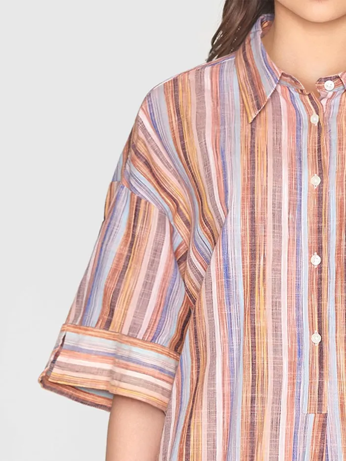 KnowledgeCotton Apparel Shirts Loose Multicolored Stripe Short Sleeved Shirt gotsvegan 8211 Women KnowledgeCotton Apparel Shirts Loose Multicolored Stripe Short Sleeved Shirt gotsvegan 8211 Women