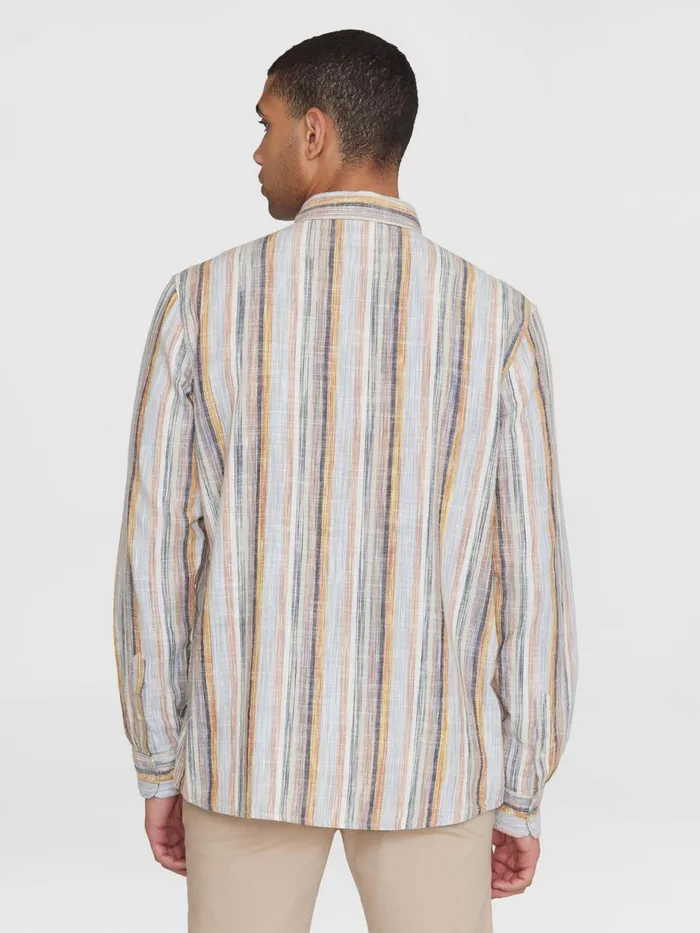 KnowledgeCotton Apparel Shirts Loose Multicolored Striped Cotton Shirt Gotsvegan 8211 Men