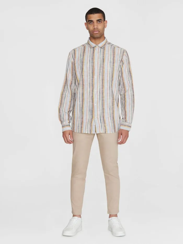 KnowledgeCotton Apparel Shirts Loose Multicolored Striped Cotton Shirt Gotsvegan 8211 Men